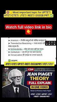 Jean Piaget Cognitive Development Theory | Child Development जीन पियाजे संज्ञानात्मक विकास सिद्धांत