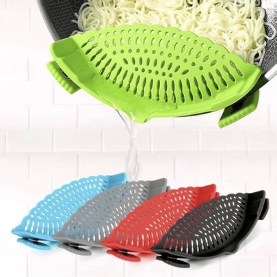1pc Silicone Mesh Strainer Basket - Multifunctional Pasta, Vegetable & Fruit Colander, Metal Clip Design, Clip-On Food Strainer For Meat, Vegetables, Fruits, Heat Resistant Up To 446°F, Dishwasher , Ideal For Draining Pasta, Vegetables And Fruits, Sturdy Handheld Strainer Accessory For Home And RV Kitchen (Black, Blue, Green, Grey, Red) | SHEIN