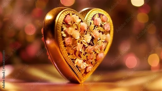 Heartfelt Treasure: A gold heart filled with delicate flowers, a symbol of love, romance, and enduring affection, radiating warmth and beauty.