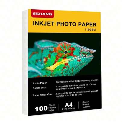 100 hojas ESHANG A4 de papel brillante para impresión de inyección de tinta, adecuado para impresoras de inyección de tinta, excelente para imprimir fotos, calendarios, folletos, tarjetas y menús, con un peso de papel de 115 g/m² | SHEIN