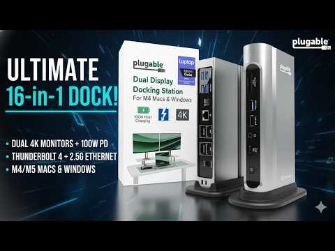 Plugable 16‑in‑1 Thunderbolt 4 Dock – Dual 4K, 100W Charging, Big Hub