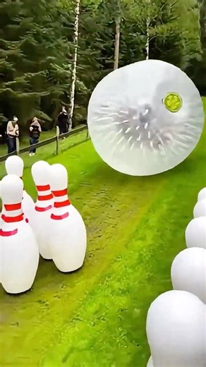 Human Bowling Ball?! 😂💥 #HumanBowling #OutdoorChallenge