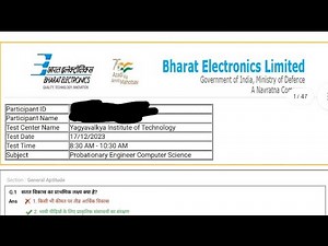 BEL CSE Previous years Question Paper 17 Dec 2023