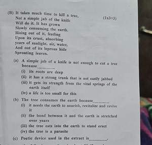 (B) It takes much time to kill a tree, Not a simple jab of the ... | Filo