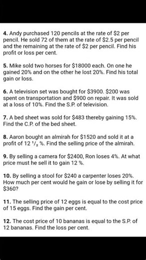 Worksheet Of Profit and Loss For Class 6th. #maths #shorts ‪@WorksheetsOfMaths2026‬