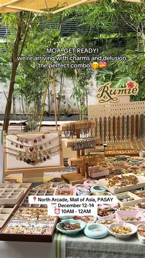 Rumié Jewelry on Instagram: "SM MALL OF ASIA, we’re coming with our full Charm Bar Experience! 💖 📍North Arcade, SM Mall of Asia, PASAY 📅 December 12-14 ⏱️ 10AM - 12MN Build your own charm set, mix your favorite styles, and create something uniquely yours. From cute minis to bold statement pieces, every charm you choose reflects your personality and the vibe you want to wear 😊💖 Whether you’re customizing for your keychains, bags, necklace, bracelets, or gifting someone special, our charm bar