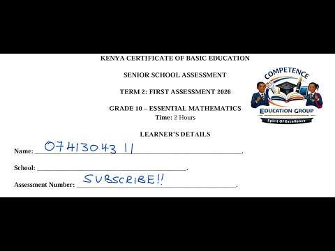 ESSENTIAL MATHEMATICS GRADE 10 TERM 2 OPENER EXAMS 2026