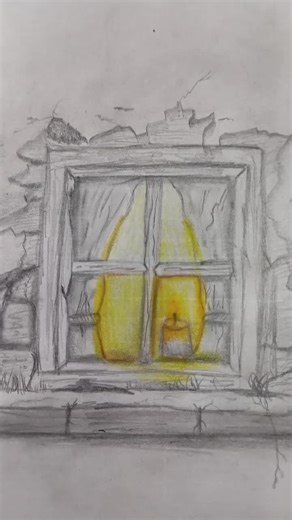 #creatorsearchinsights Moody Window Charcoal Sketch, Candlelit Decay Art, Darkness Illuminated Art #charcoaldrawing #artprocess #darkacademia #sketchdaily