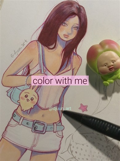 🩵🦭 🎬Y0uTube: Djuun Art color with me using alcohol markers, coloring practice, sketchbook art, oc, portrait drawing, coloring process, marker art, illuatration