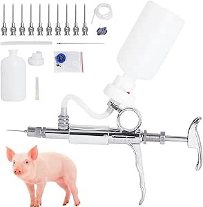 MXBAOHENG Livestock Syringe Animal Injector Gun, 5ML Adjustable Continuous Syringe Gun, Automatic Syringe for Cattle Pig Sheep