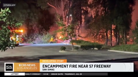 Fire burns near 57 Freeway in San Dimas