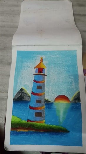lighthouse with oil pastel 🖍️🎨