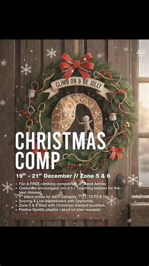 🎄 CHRISTMAS COMP 🎄 To help climb into the festive season, we’re setting a Christmas-themed boulder comp, and as the event is close to Christmas, we are encouraging your best Christmas sweaters and/or outfits. Join in between the 19th and 21st of December and climb into the seasonal spirit! All the boulders will be on the @9riptonite app, and we’ll be playing a festive Spotify playlist too. The countdown to Christmas is on, let’s kick it off in style! #depotarmley #bouldering #climbing #leeds #