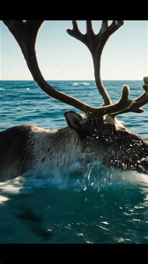 Reindeer Swimming in the Ocean Amazing Wildlife Footage