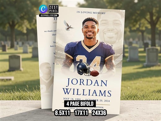 Football Funeral Program Template Editable Canva Memorial Bifold Celebration of Life Program - Etsy