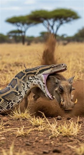Will the python manage to swallow the warthog against all odds #animalbattle #python #wildlife