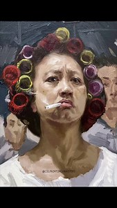 Oil painting by artist Hunan Art Academy (Douyin) — a bold, expressive portrait driven by confident brushwork and strong color contrasts. Thick, painterly strokes shape the face with emotional intensity, while the unconventional subject details add narrative depth and character. Artist: Hunan Art Academy (Douyin) #oilpainting #portraitpainting #expressiveart #realismart #oilpaintingprocess | Oil Masters