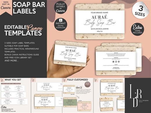 Soap Label Templates for Canva, DIY Printable Soap Bar Label, Custom Wrap Around Labels for Handmade Soap, Editable Cosmetic Packaging, ABW1 - Etsy