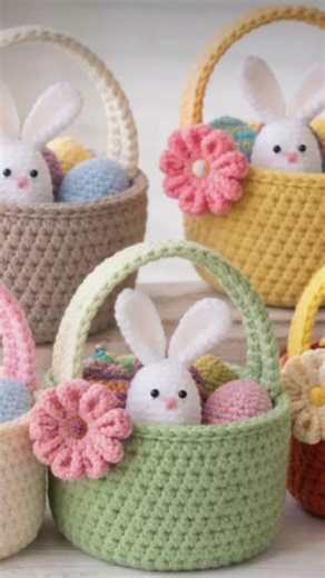 Crochet Easter Bunny Basket design #corchet#knitting#edm#handmade#crochet easter basket#shorts#virl
