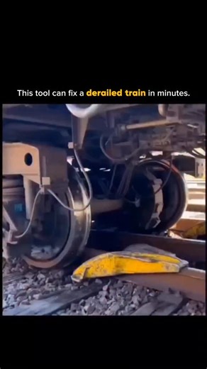 𝗩𝗶𝘀𝗶𝗼𝗻𝗮𝗿𝘆.𝗺𝗼𝘁𝗶𝘃𝗲 on Instagram: "🚆🛠️ This video shows a railroad re-railing device, a portable steel tool used by rail crews to guide derailed wheels safely back onto the track. The yellow wedge is placed directly in front of the misaligned wheel with careful positioning. ⚙️📐 As the railcar is moved forward slowly under controlled force, the wheel climbs the angled ramp and settles precisely onto the rail head. This method minimizes stress on both the wheel and the track. 🚨🏗️
