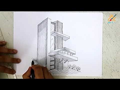 Architectural Drawing | How to Draw a 3D Multi Storage Building as Freehand !!