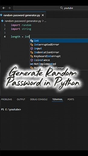 😱 Python Hack — Generate Strong Password Instantly! 💻 #shorts