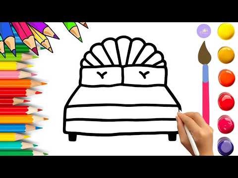 How To Draw cute Bed Drawing, Painting & Coloring For Kids and Toddlers_🌈🎨
