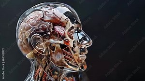 A transparent human head revealing every internal organ, showcasing an astonishing breakthrough in medical science and anatomy.