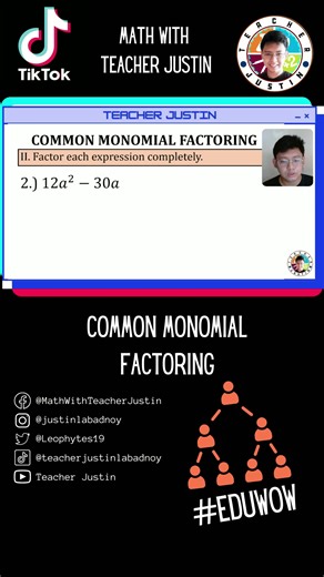 Common Monomial Factoring [Example 2] #MathWithTeacherJustin #Math #EduWow #LearnOnTikTok #EduTokph #TikTokSwela #BackToTikTokSwela #Grade8Math