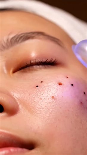 Zenpores on Instagram: "Immerse yourself in a calming spa treatment focused on gentle pore care for the upper cheek. Watch as small, bead-like blackhead plugs are lifted one by one from deep within the skin using a precision blue-light transparent vacuum. In this no-talking Skincare ASMR, witness authentic visual skin texture improve in real-time. Watch the upper cheek transform from congested to approximately 80% clearer and smoother. Observe the realistic "tenting" of the skin as each compact 