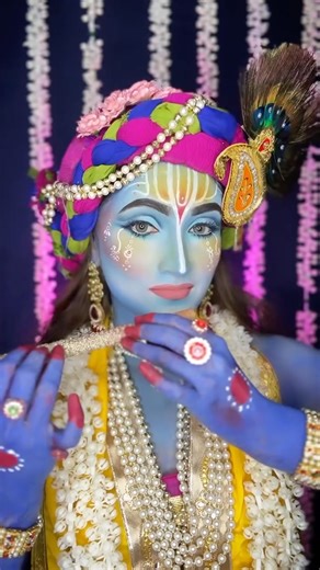 Shreya Jaiswal | Lucknow Bridal Makeup Artist on Instagram: "°•👁️U👁️•° 🪷🪈🦚 राधे राधे🪷✨°•👁️U👁️ This creative Krishna Ji look is very close to my heart. Took me 7 hours to complete the entire look and 3 days to arrange all the props 🧿💙 Hope you all like the look. Do share this look if you loved it and don’t forget to leave your valuable comments ❤️ . . . . #radheradhe #radharani #krishnacreative #krishna #krishnamakeuplook #kanha #krishnacreativemakeup #kanhalook #krishnalook #janmashtam