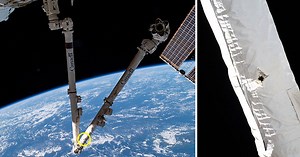 Space station robotic arm hit by orbital debris in 'lucky strike' (video)