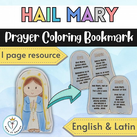 Hail Mary Catholic Prayer Interactive Coloring Page Bookmark Craft Catholic Lesson Sunday School No Prep Activity Digital Download - Etsy