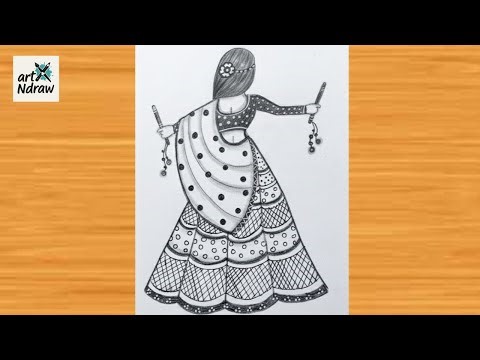 Easy Navratri Girl Drawing | Beautiful Navratri Celebration Drawing Step by Step