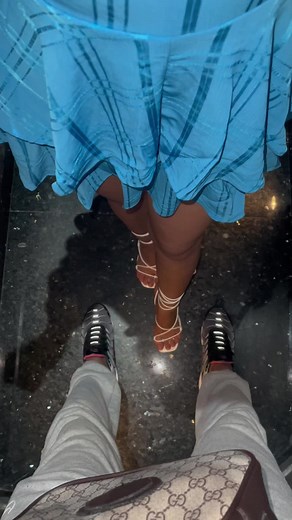 Stylish Blue Skirt and Strappy Sandals Showcase