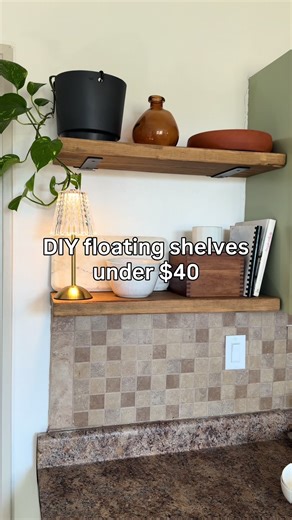 These floating shelves were way easier to build than I expected and cost less than $40! I’m still wondering why I didn’t do this project sooner. It’s one of those simple upgrades that makes a space feel instantly more finished and functional. Of course, the total cost will depend on the size of shelves you need and what materials you already have on hand. We were lucky to already have the finishing supplies, which kept the budget even lower. Definitely one of those high-impact, low-effort DIY wi