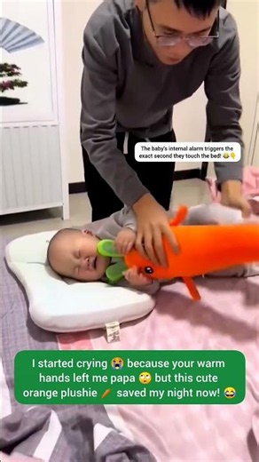 Papa uses a clever plushie trick to put baby to sleep! 😂🥕