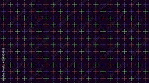 A vibrant cross pattern made with colored squares on a dark backdrop, creating a visually striking and geometrically pleasing composition