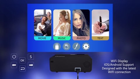 Mini Projector 1080P Portable Projector Compatible with iPhone/Android/PS4/Laptop/TV Stick, Built-in Hi-Fi Speaker, for Home Theater/Indoor Outdoor Movies/Gaming