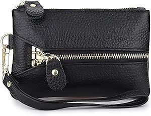 Wallet And Key Organizer,Coin Leather Key Holder Case, Zippered Key Organizer Wallet With 6 Hooks for Keys, Cash & Card,3 Zipper Leather Key Case