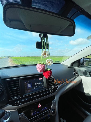 Crochet Strawberry Car Hanging Set: Milk Cotton Car Mirror Charm - Etsy