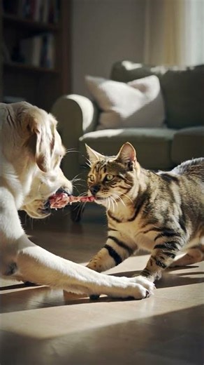 Too Intense to Blink! Cat and Dog Fight Over the Prize #shorts