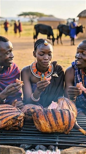 EPIC MAASAI NYAMA CHOMA OPEN FIRE 🔥#villagelife #tribalcooking #shorts #shortsfeed