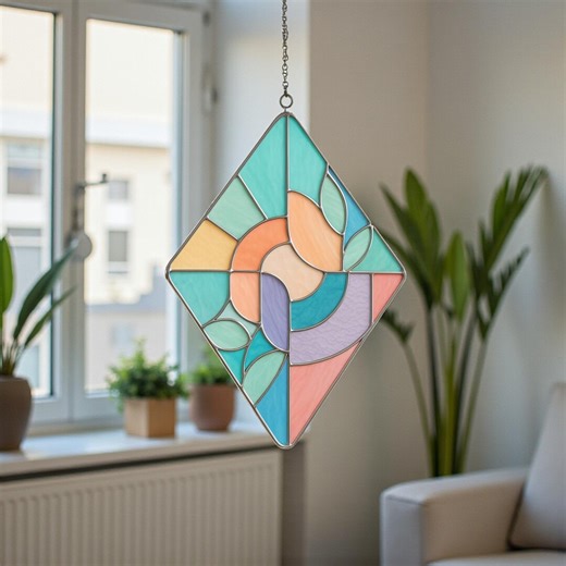 Abstract Diamond Stained Glass Pattern – Geometric Suncatcher Template, DIY Printable Glass Art Design, Digital Download PDF - Etsy