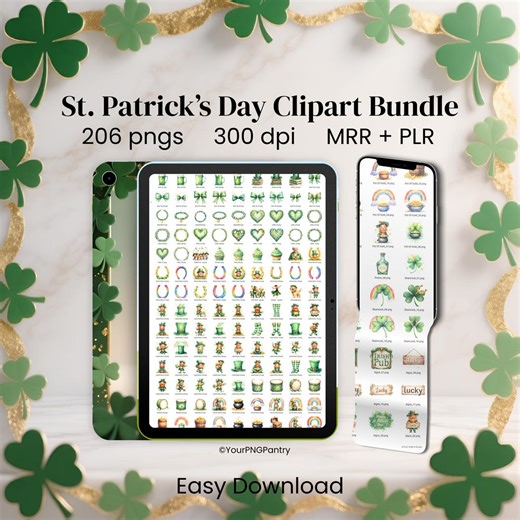 St. Patrick’s Day PNG Bundle – 206 Watercolor Clipart Images – MRR   PLR Included - Etsy
