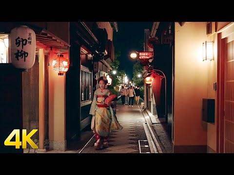 KYOTO NIGHT WALKING TOUR [4K] Walking with Geishas at Night in Kyoto Japan