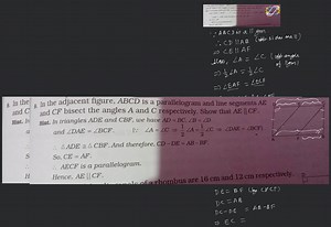 In the adjacent figure, A B C D is a parallelogram and line seg... | Filo