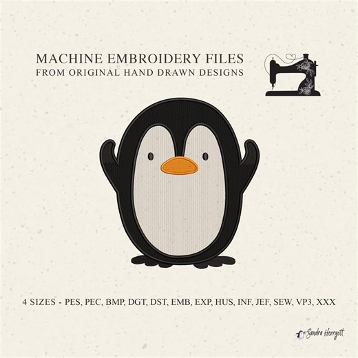 Penguin Machine Embroidery Design Pattern File, Sweet Waving Winter Animal, Baby Boy Nursery Child Kid Kita School Student Whimsical Happy - Etsy