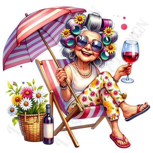 Funny Old Lady With Curlers Clip Art, Vintage Grandma PNG, Digital Scrapbooking & Crafts, 3600x3600 PNG, 300 DPI, Humorous Old Woman - Etsy