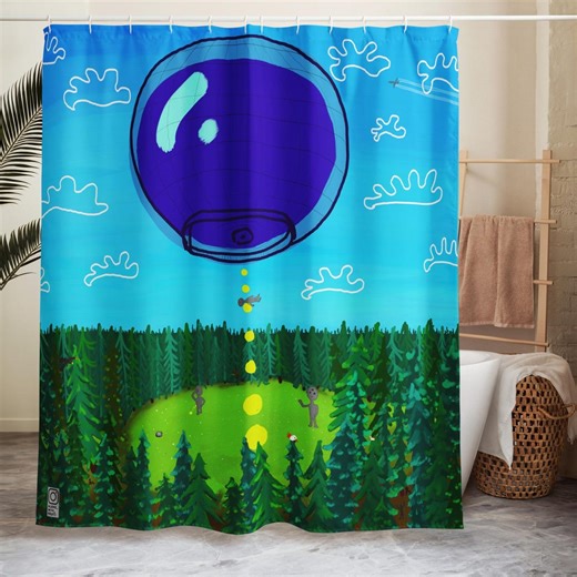 Blueberry Alien Spacecraft Shower Curtain – Weird Sci-fi Taiga Forest Bathroom Decor, Quirky Gift - Etsy